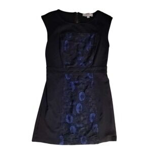 LOFT Black Cap Sleeve Sheath Dress with Blue Lace Panel Size Medium